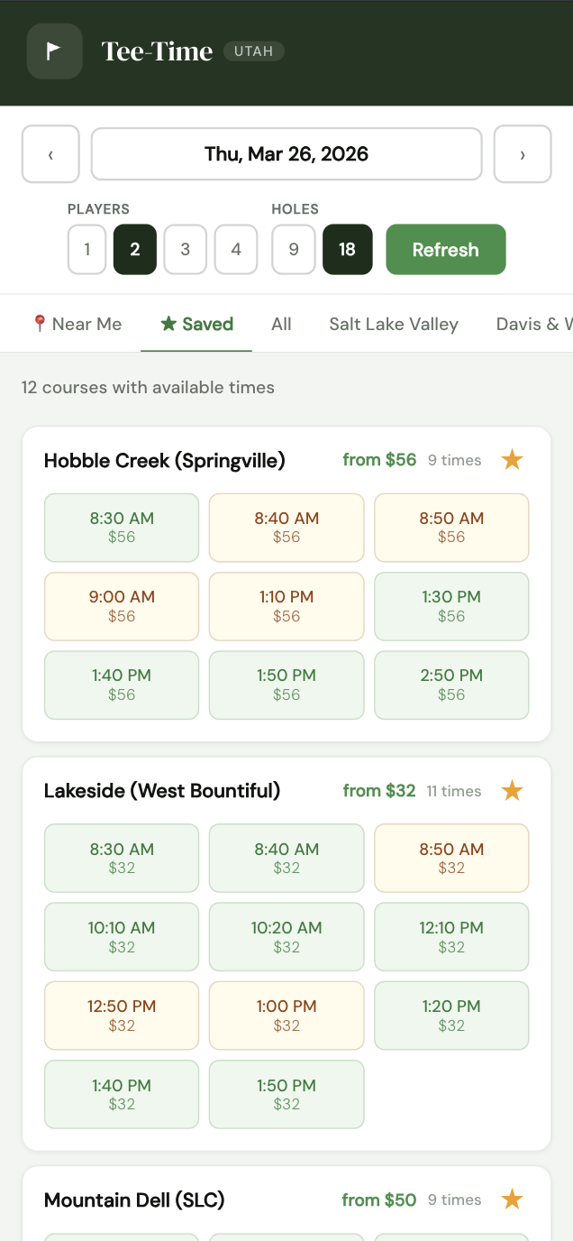 Tee-Time app on mobile
